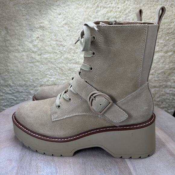 Blondo Women’s Grayce Boots Size 10 Beige Lug Sole Lace Up Block Heel Waterproof - Picture 5 of 16